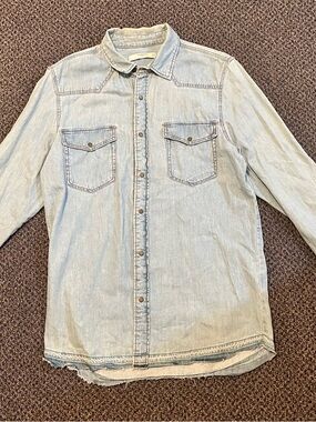 Mango Light Wash Denim Button-Down Shirt
